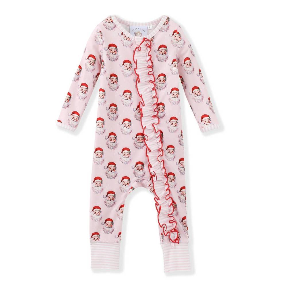 NEW SWOON BABY CLOTHING baby's butterknit zip up onesie in santa baby pink